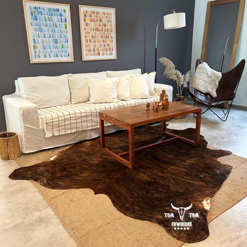 TOM TOM COWHIDES Tomtom Cowhides Brindle Dark Cowhide Rug 100% Natural Leather Rugs 7' x '6 - Image 3